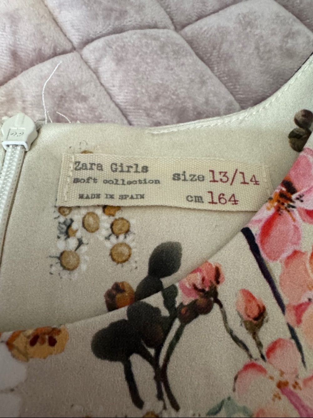 Zara Girls Cream Dress with Pink Floral Print - Picture 2 of 5